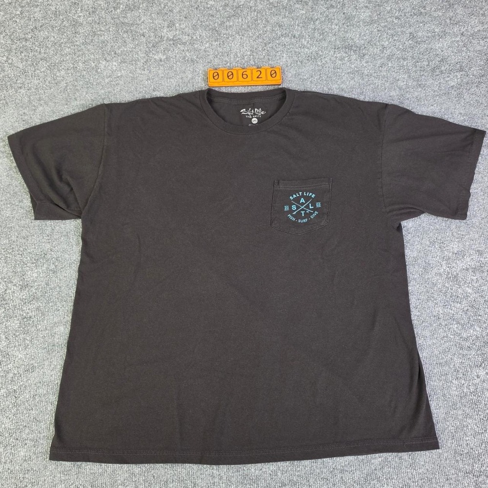 Salt Life black cotton t-shirt with blue circular logo, size 2XL